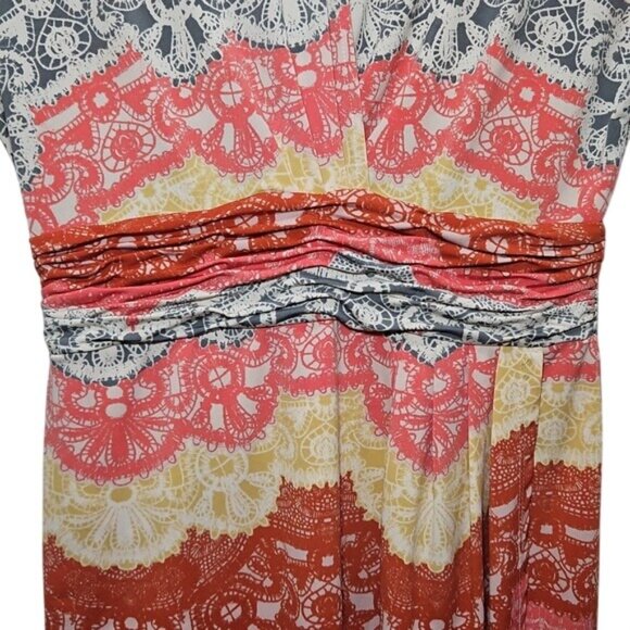 BCBGMaxAzria Faux Wrap Tereza Knee Length Short Sleeve Dress Small Colorful - Picture 5 of 11